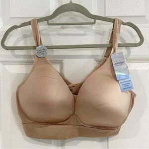 Jockey Forever Fit Women Molded Cup Wireless Bra Size XXL V-Neck Tan Nude NWT